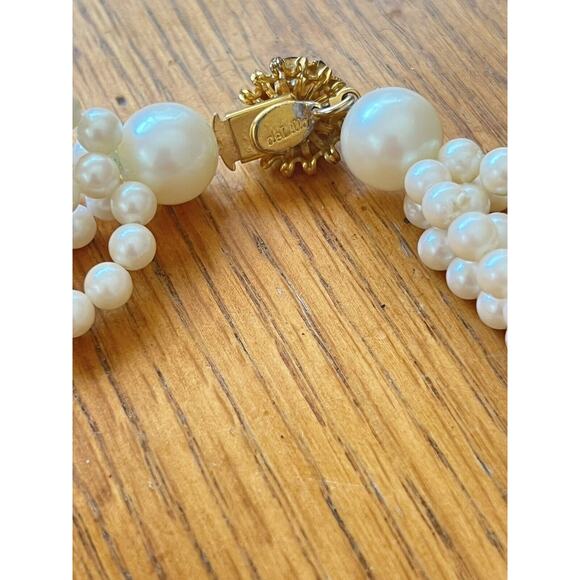 Vtg DELILLO Long Necklace Multi Strand Faux Pearl Beads String Knotted Signed - Picture 7 of 10